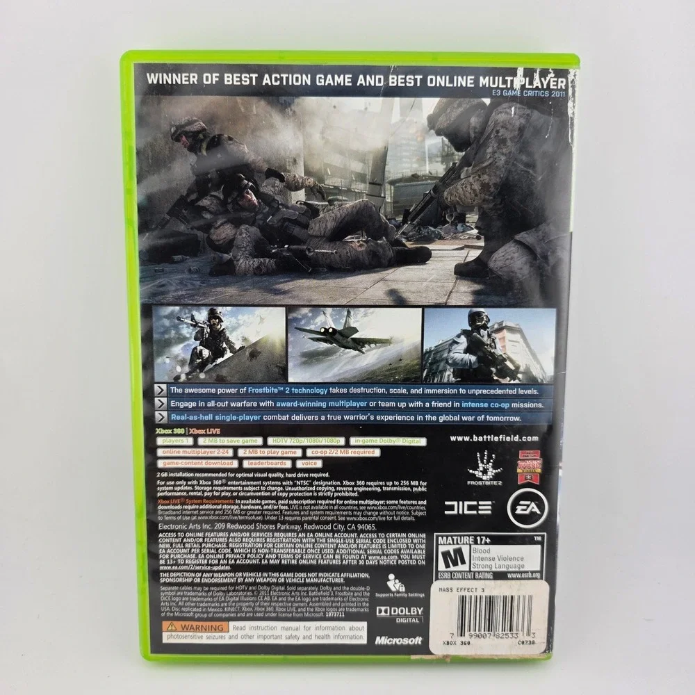 Battlefield 3 Xbox 360 EA 2-Disc Set Green Case Good No Manual‎ Fair